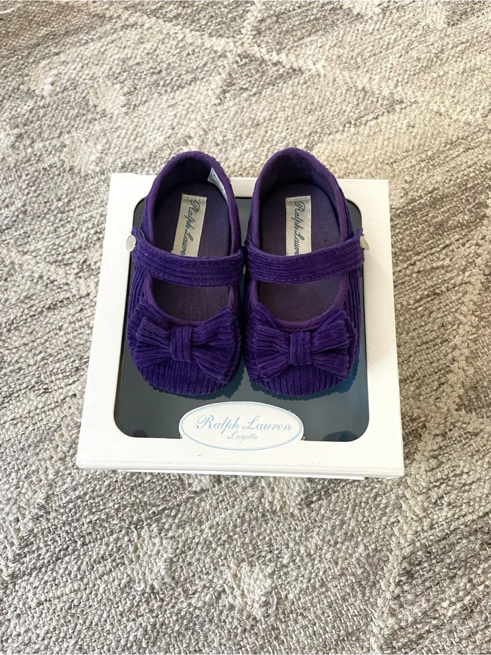 Ralph Lauren Purple Corduroy Mary Jane Baby Shoes with Bow